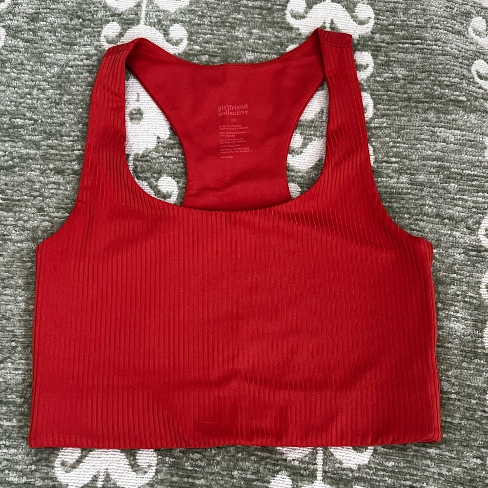 XS Coral Ribbed girlfriend collective Sports Bra